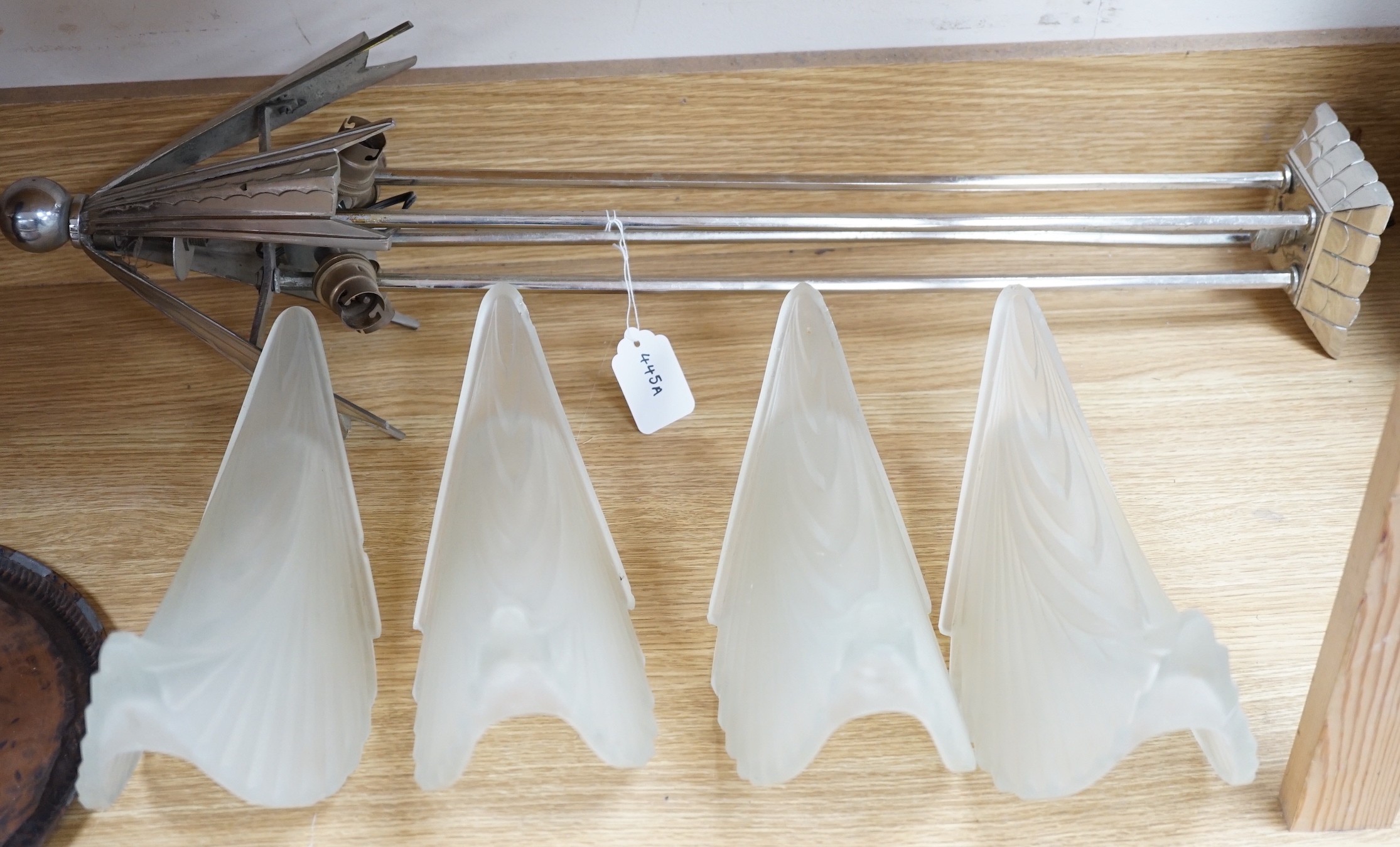 An Art Deco frosted glass sectional electrolier